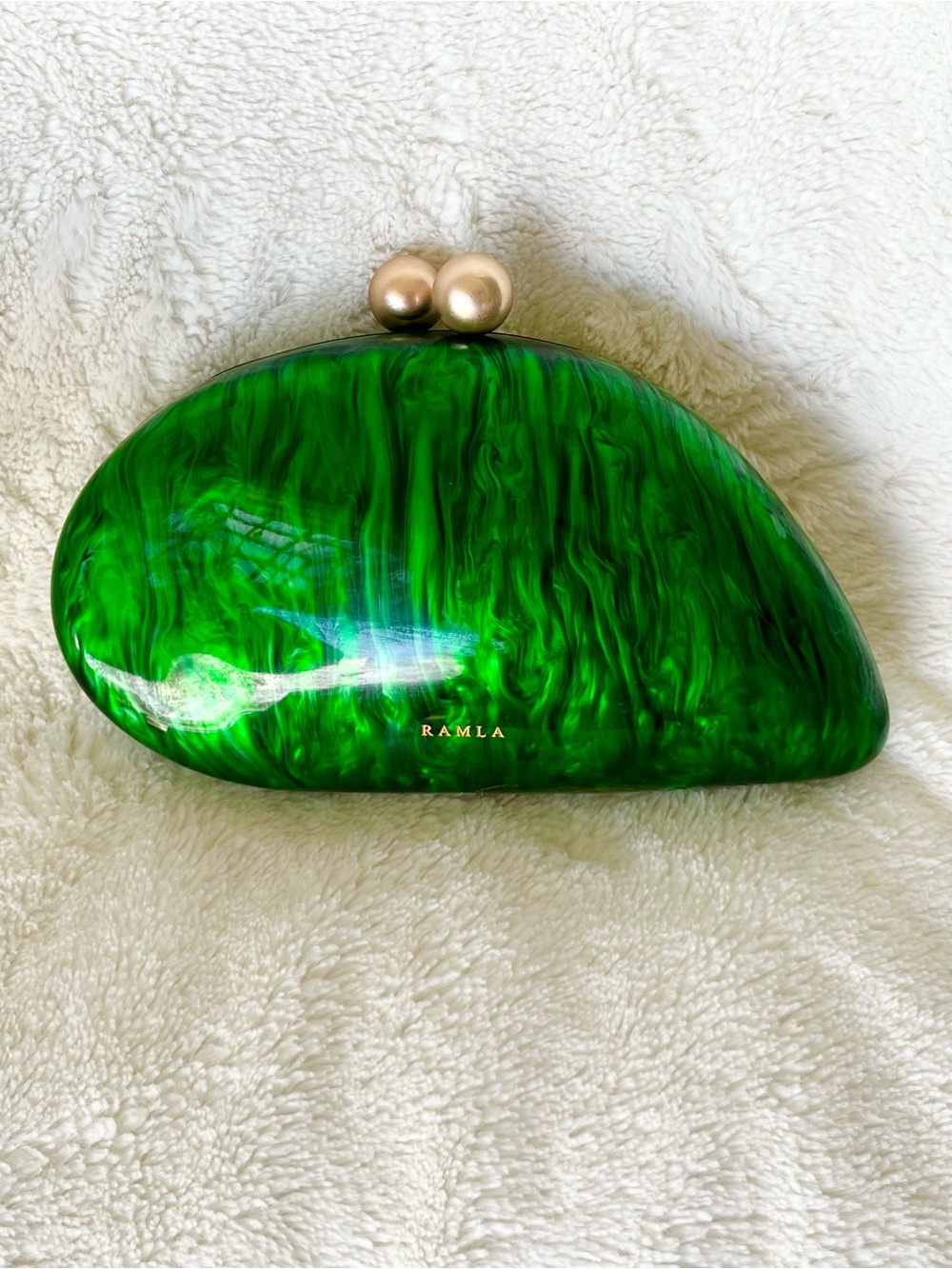 NWOT Ramla Morocco Green Marbled Dome Clutch With Additional Chain Retails $355